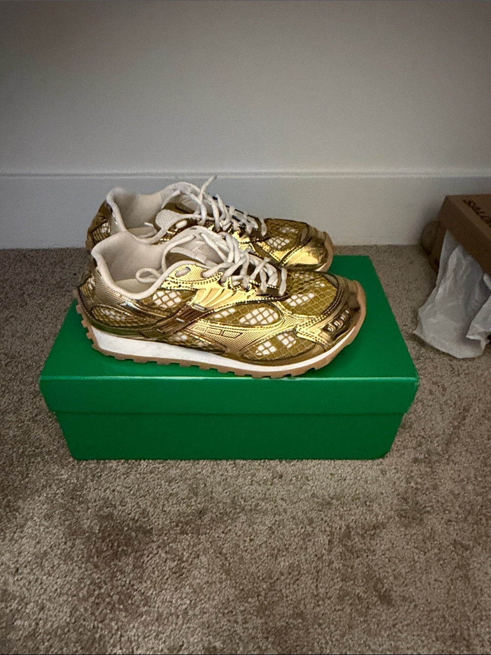 Bottega Veneta Metallic Gold Lace-Up Sneakers